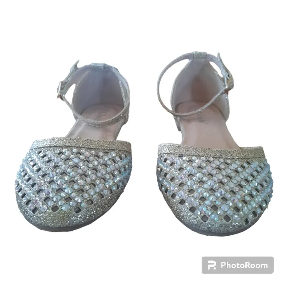 Link Daiso-35K  Closed Toe Ankle Strap Shiny Jeweled Ballerina Flats